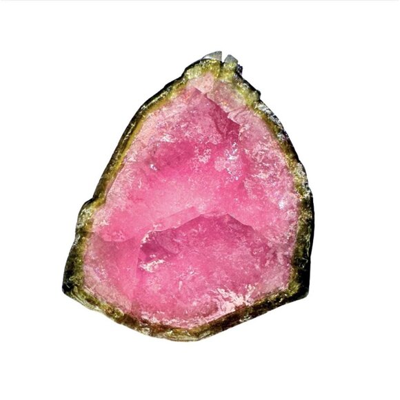 18.3 cts. Watermelon Tourmaline Natural Crystal Slice- Custom Cabochon #5 - Picture 3 of 7